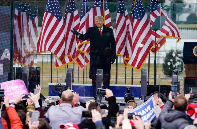 Donald Trump at the ‘stop the steal’ rally on Wednesday before pro-Trump mobs stormed the US Capitol 