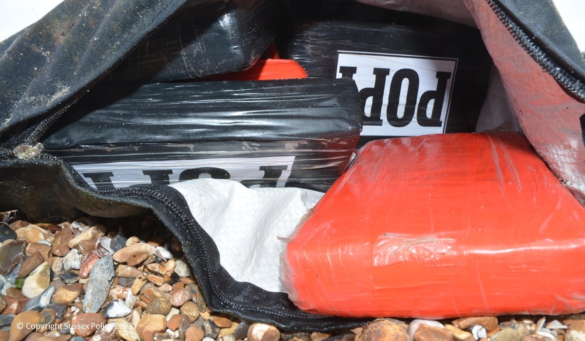 Police sealed off part of Goring Beach, near Worthing, West Sussex on Monday after packages of suspected cocaine were found