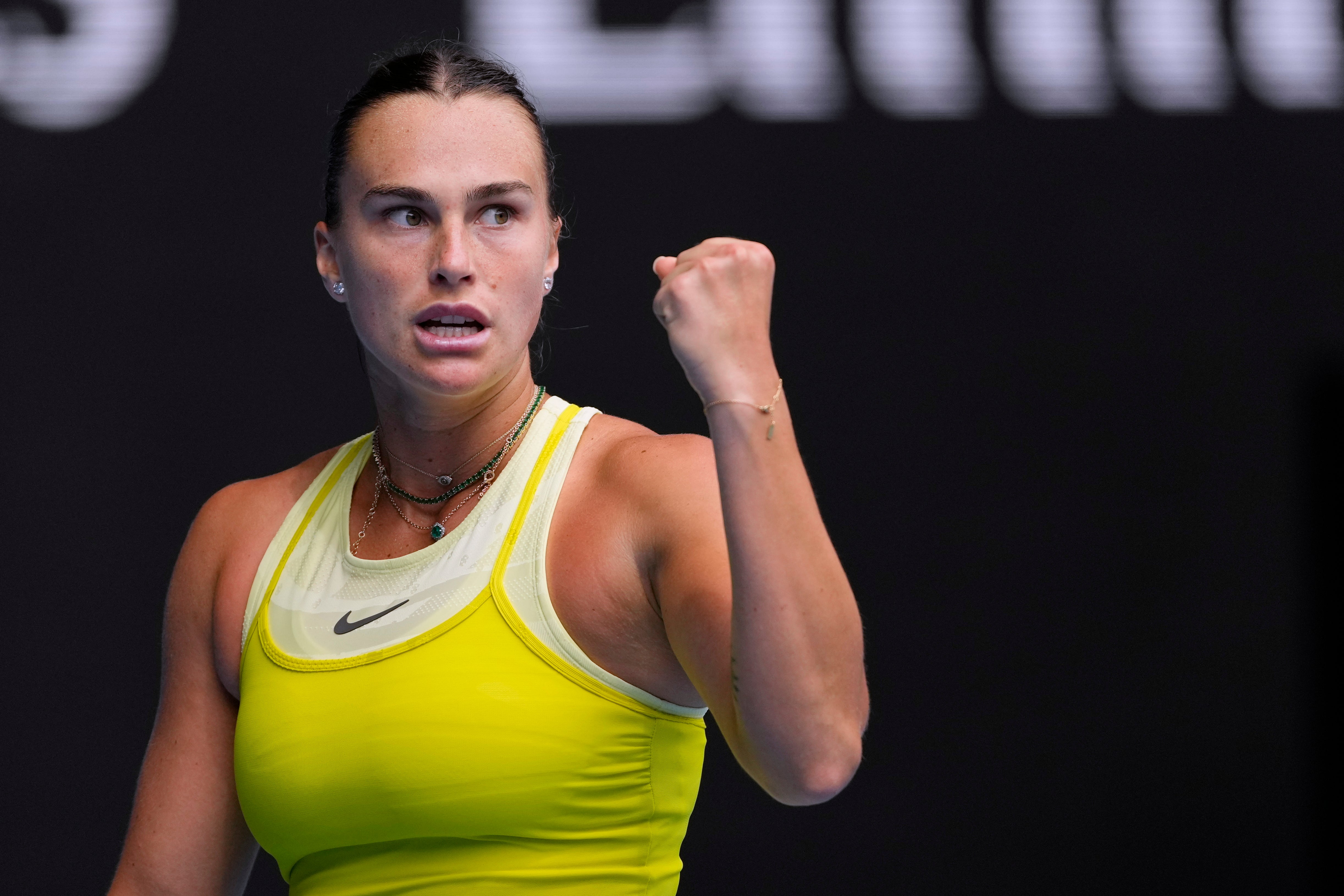 Aryna Sabalenka clenches her fist (Vincent Thian/AP)