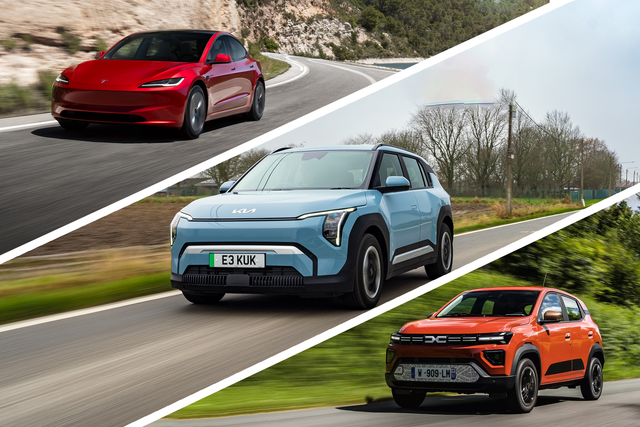 <p>The Kia EV3, Dacia Spring and Tesla Model 3 all feature in our round-up of the best EVs of the year</p>