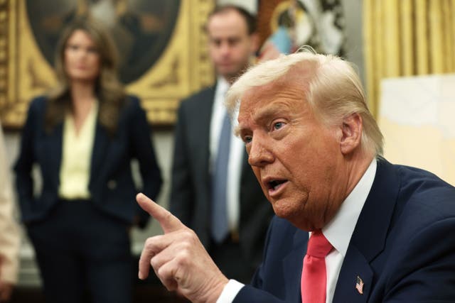 <p>President Donald Trump speaks after signing executive orders terminating the security clearances of those who work at the law firm Perkins Coie</p>