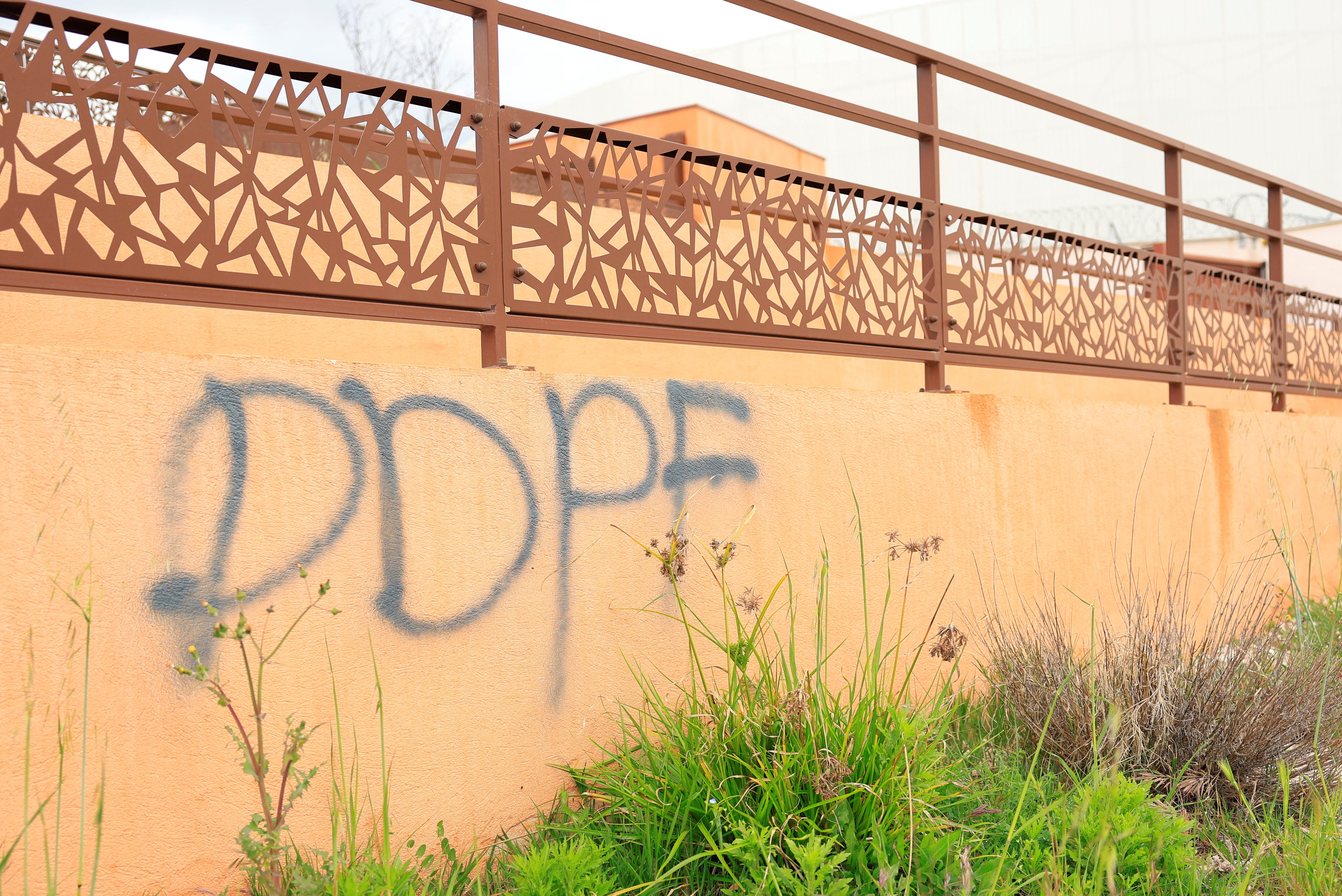 "DDPF" tagged on a wall of the Aix-Luynes Penitentiary Centre