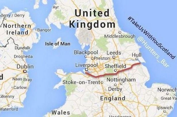 'New Scotland' would be drawn along the mouth of The Humber and the River Dee